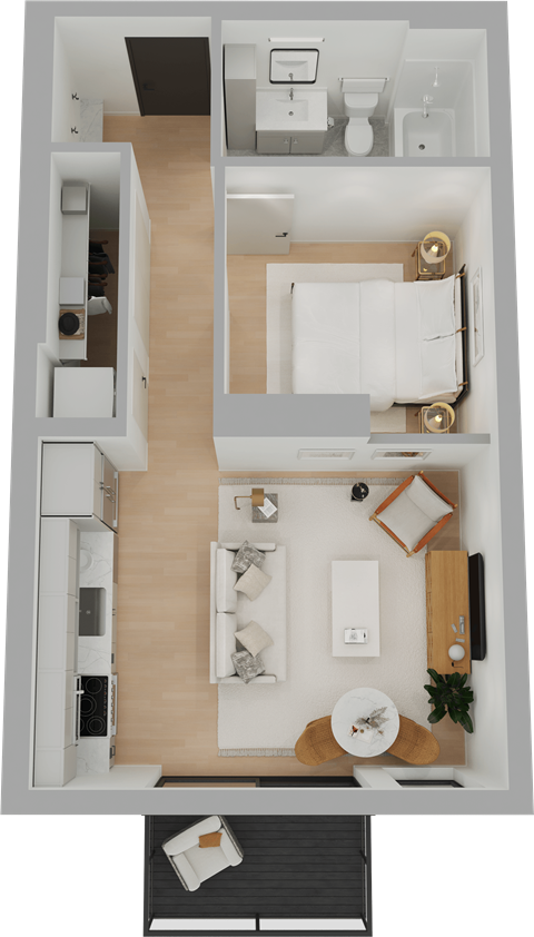 Floor plan for 1 bed, 1 bath, 520 sqft